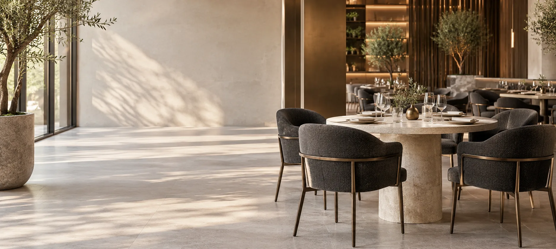 restaurant furniture arranged in a restaurant and hospitality interior