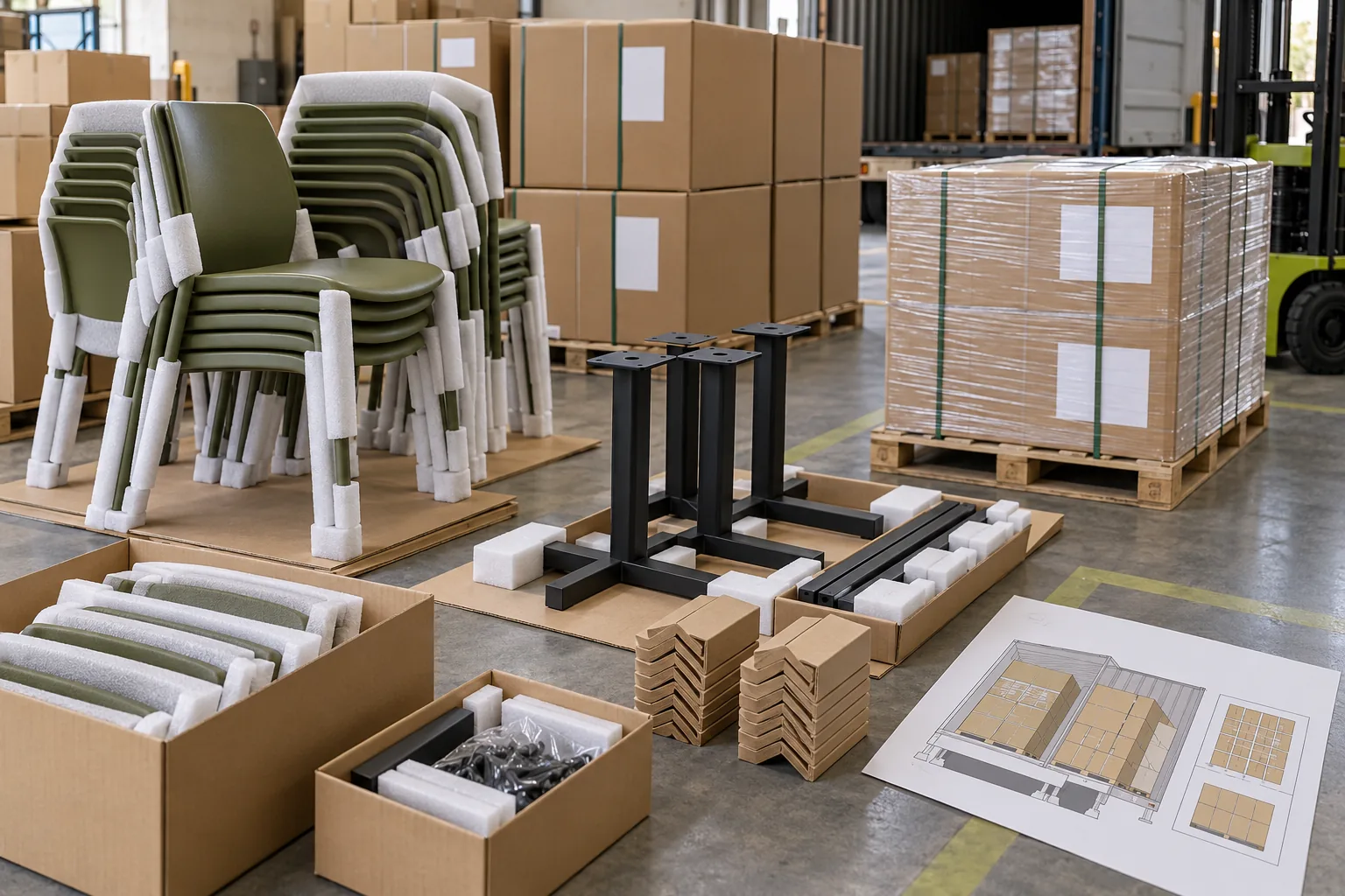 Natural furniture packaging and fulfillment desk